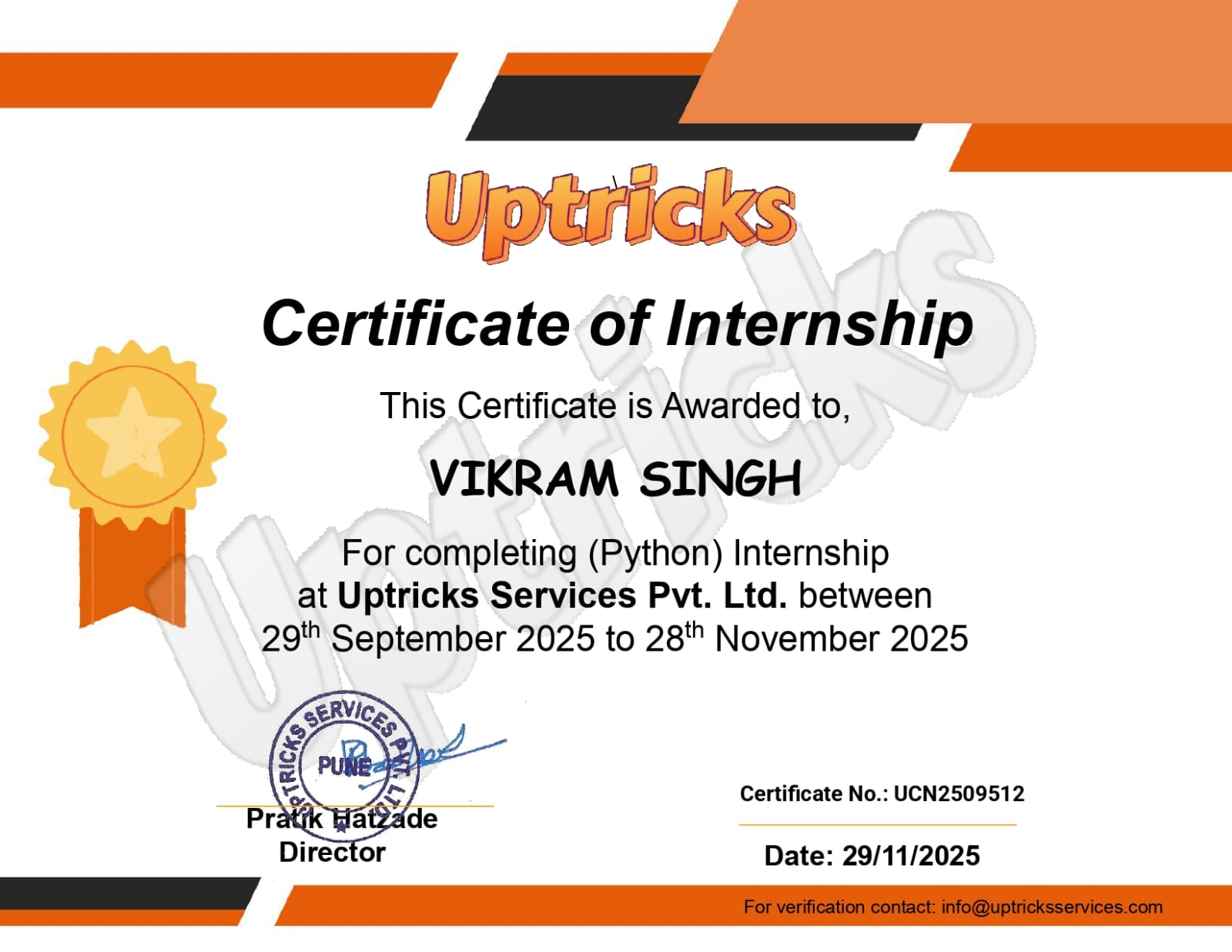 Upstricks Internship Certificate